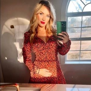 NaaNaa sweetheart neck puff sleeve dress in red floral